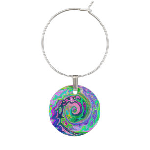 Groovy Abstract Aqua and Navy Lava Swirl Wine Charm