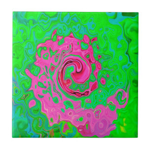 Groovy Abstract Green and Red Lava Liquid Swirl Ceramic Tile