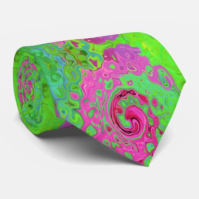 Groovy Abstract Green and Red Lava Liquid Swirl Neck Tie (Rolled)