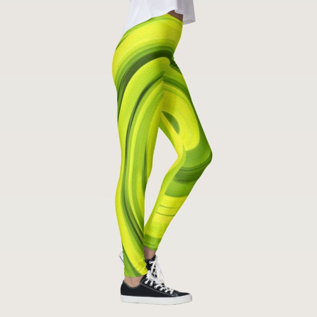 Groovy Abstract Green Liquid Art Swirl Painting Leggings (Right)