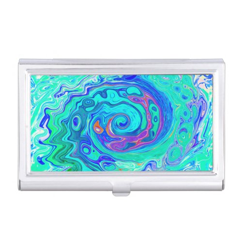 Groovy Abstract Ocean Blue and Green Liquid Swirl Business Card Case