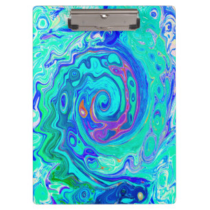 Groovy Abstract Ocean Blue and Green Liquid Swirl Clipboard
