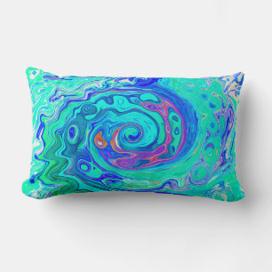 Groovy Abstract Ocean Blue and Green Liquid Swirl Lumbar Pillow
