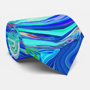 Groovy Abstract Ocean Blue and Green Liquid Swirl Neck Tie
