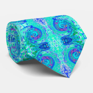 Groovy Abstract Ocean Blue and Green Liquid Swirl Neck Tie