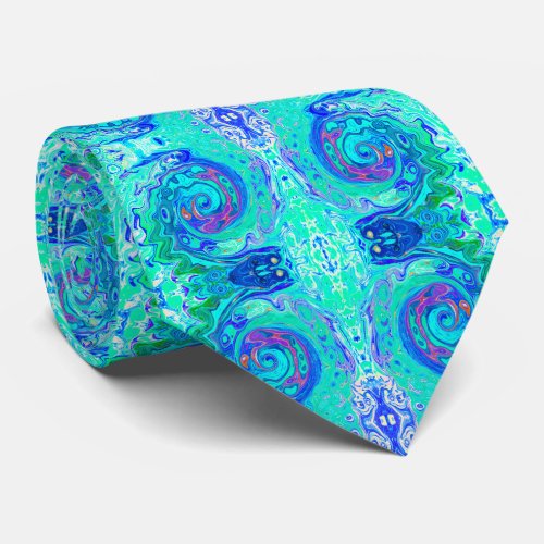 Groovy Abstract Ocean Blue and Green Liquid Swirl Neck Tie