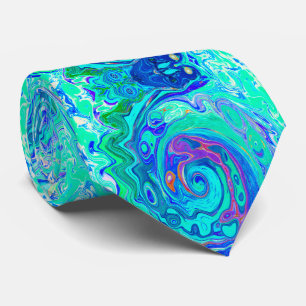 Groovy Abstract Ocean Blue and Green Liquid Swirl Neck Tie