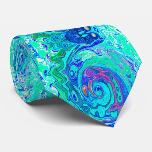 Groovy Abstract Ocean Blue and Green Liquid Swirl Neck Tie