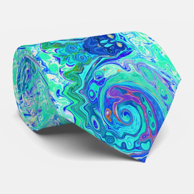Groovy Abstract Ocean Blue and Green Liquid Swirl Neck Tie (Rolled)