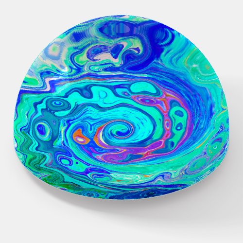 Groovy Abstract Ocean Blue and Green Liquid Swirl Paperweight