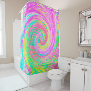 Groovy Abstract Pink and Blue Liquid Swirl Shower Curtain