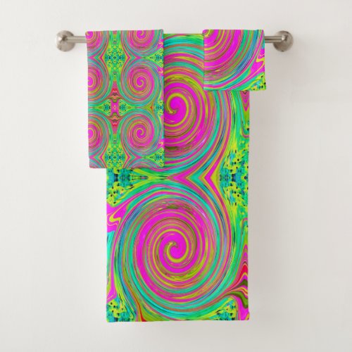 Groovy Abstract Pink and Turquoise Swirl Bath Towel Set