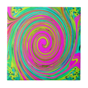 Groovy Abstract Pink and Turquoise Swirl Ceramic Tile