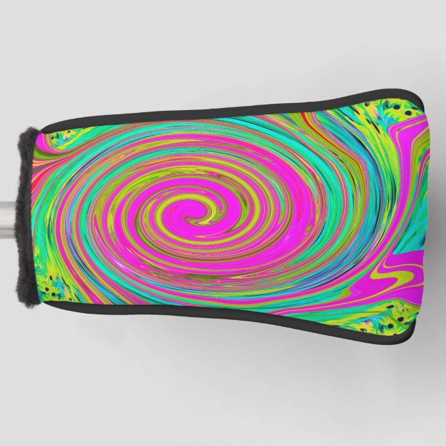 Groovy Abstract Pink and Turquoise Swirl Golf Head Cover (Front)