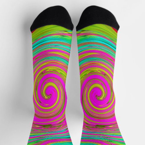 Groovy Abstract Pink and Turquoise Swirl Socks