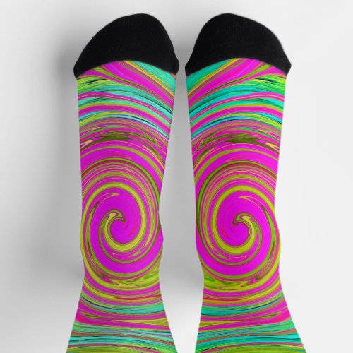 Groovy Abstract Pink and Turquoise Swirl Socks