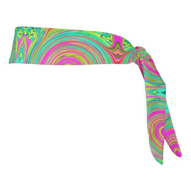 Groovy Abstract Pink and Turquoise Swirl Tie Headband (Rotate 90)