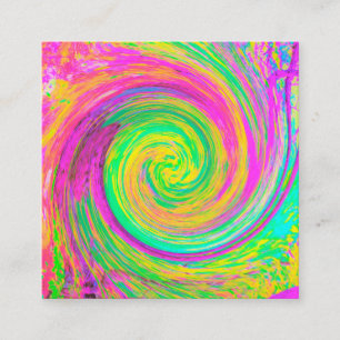 Groovy Abstract Purple and Yellow Liquid Swirl Square Business Card