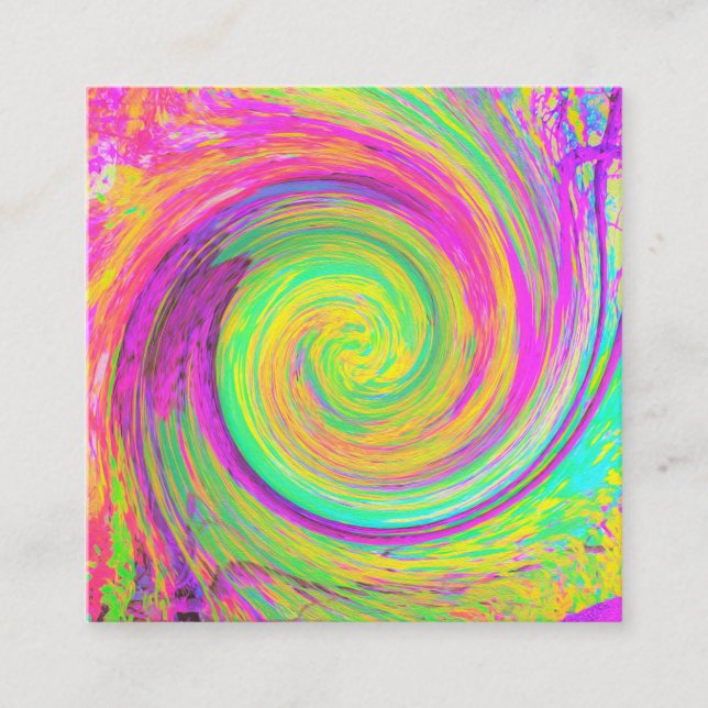 Groovy Abstract Purple and Yellow Liquid Swirl Square Business Card (Front)