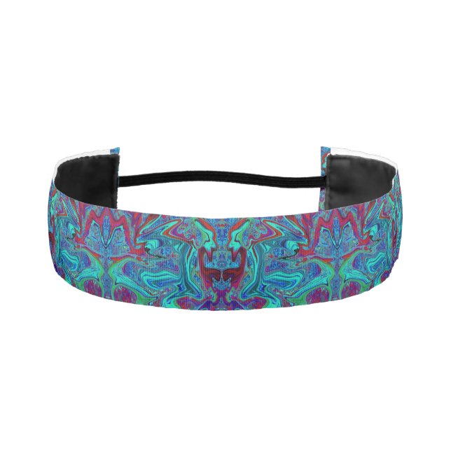 Groovy Abstract Retro Art in Blue and Red Athletic Headband (Front)