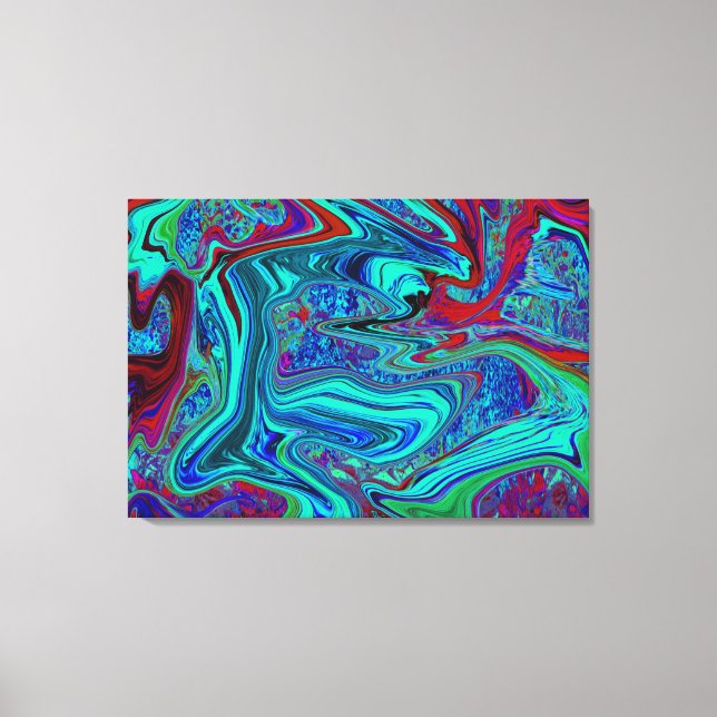 Groovy Abstract Retro Art in Blue and Red Canvas Print (Front)