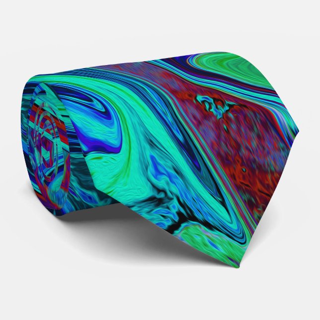 Groovy Abstract Retro Art in Blue and Red Neck Tie (Rolled)