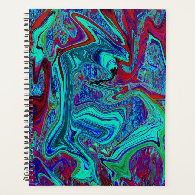 Groovy Abstract Retro Art in Blue and Red Planner (Front)