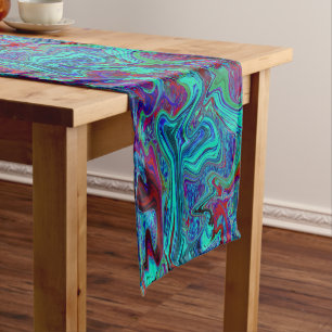 Groovy Abstract Retro Art in Blue and Red Short Table Runner