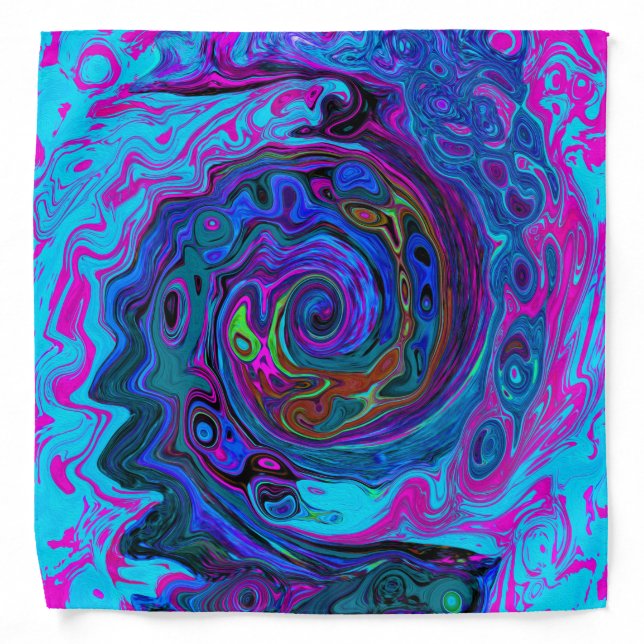Groovy Abstract Retro Blue and Purple Swirl Bandana (Front)