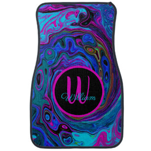 Groovy Abstract Retro Blue and Purple Swirl Car Floor Mat