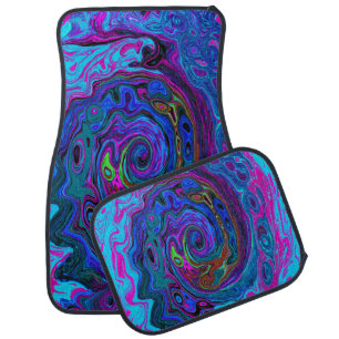 Groovy Abstract Retro Blue and Purple Swirl Car Floor Mat