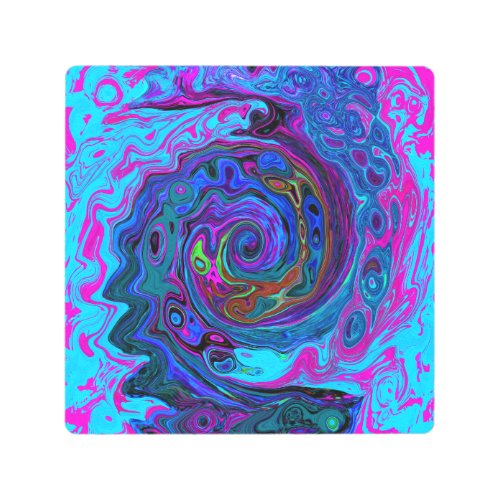Groovy Abstract Retro Blue and Purple Swirl Metal Print
