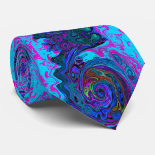 Groovy Abstract Retro Blue and Purple Swirl Neck Tie