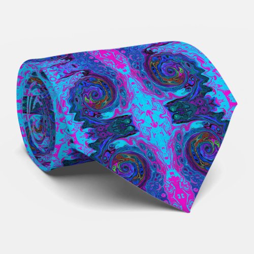 Groovy Abstract Retro Blue and Purple Swirl Neck Tie