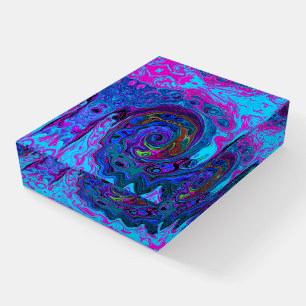 Groovy Abstract Retro Blue and Purple Swirl Paperweight