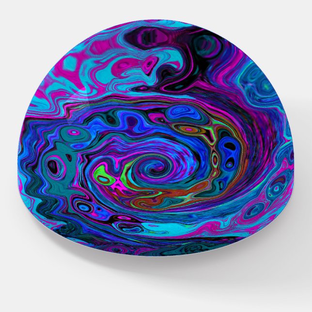 Groovy Abstract Retro Blue and Purple Swirl Paperweight (Angled)