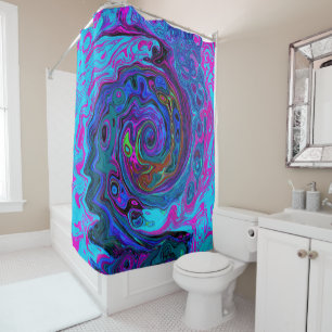 Groovy Abstract Retro Blue and Purple Swirl Shower Curtain