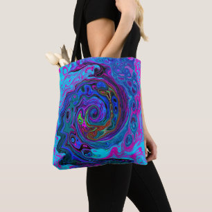 Groovy Abstract Retro Blue and Purple Swirl Tote Bag
