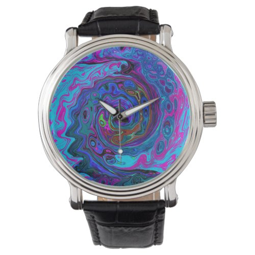 Groovy Abstract Retro Blue and Purple Swirl Watch