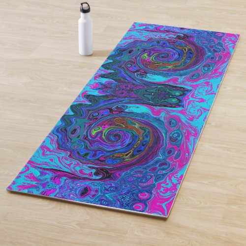 Groovy Abstract Retro Blue and Purple Swirl Yoga Mat