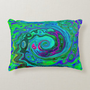Groovy Abstract Retro Green and Blue Swirl Accent Pillow
