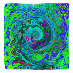 Groovy Abstract Retro Green and Blue Swirl Bandana
