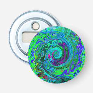 Groovy Abstract Retro Green and Blue Swirl Bottle Opener