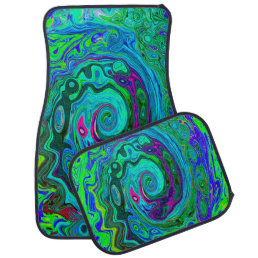 Groovy Abstract Retro Green and Blue Swirl Car Floor Mat