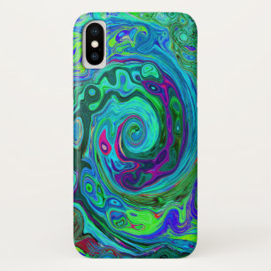 Groovy Abstract Retro Green and Blue Swirl iPhone X Case