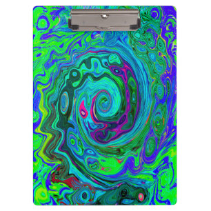 Groovy Abstract Retro Green and Blue Swirl Clipboard