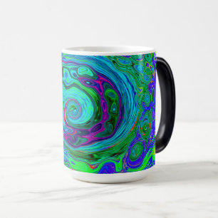 Groovy Abstract Retro Green and Blue Swirl Color Morph Mug