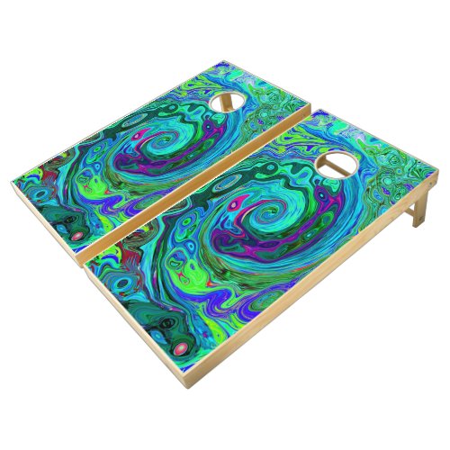 Groovy Abstract Retro Green and Blue Swirl Cornhol Cornhole Set