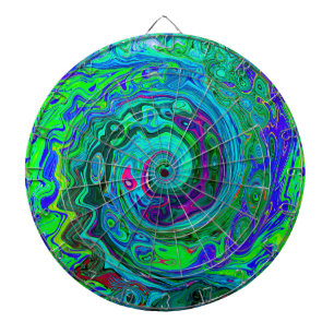 Groovy Abstract Retro Green and Blue Swirl Dart Board