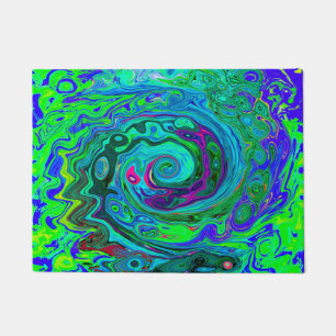 Groovy Abstract Retro Green and Blue Swirl Doormat
